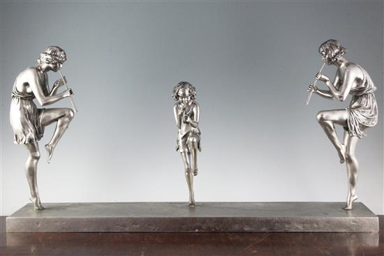 Matto (Marcel Bouraine). A silvered bronze group of The Flute Players, H. 16in.